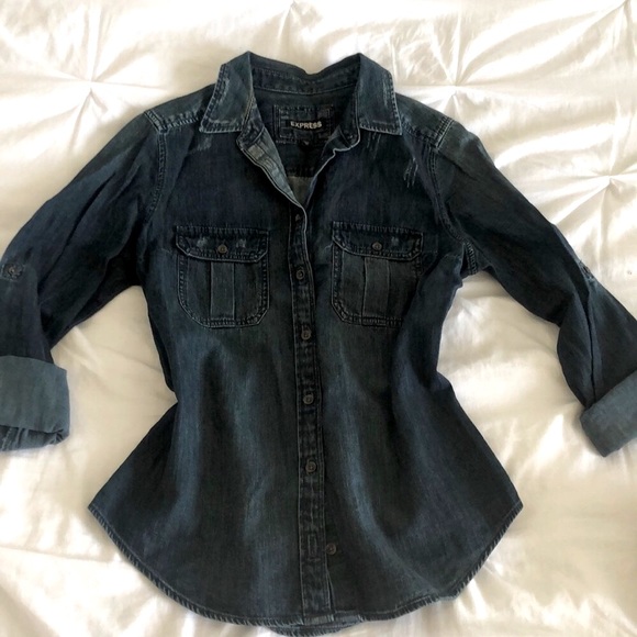 Express Jean Button Boyfriend Shirt - Picture 1 of 1